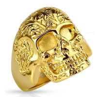 64 (20.4) Goldener Totenkopf Ring verziert massiv Edelstahl M&auml;nner Skull 60 62 64 67 70 72(Herren Fingerring M&auml;nnerring Edelstahlring Chirurgenstahl Biker Outlaw MC Harley SOA)