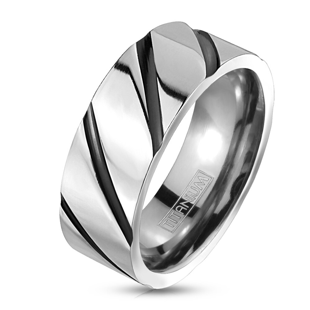 67 (21.3) Titan-Ring silber mit schwarzen Streifen 8mm Unisex