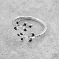 Schwarz - Blätter Kristall Zehring silber Zirkonia Damen