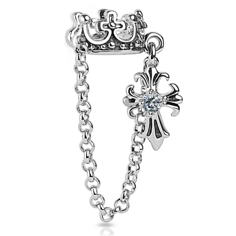Ohrklemme Kreuz-Anhänger silber aus Messing Unisex