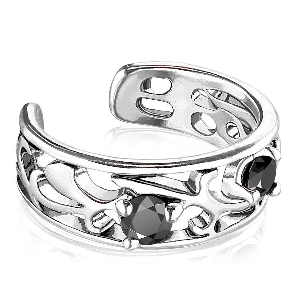 Ohrklemme verzweigte Ornamente schwarze Kristalle silber Messing