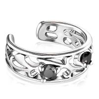 Ohrklemme verzweigte Ornamente schwarze Kristalle silber...