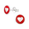 Ohrstecker rot/silber mit Herz aus .925 Silber für Kinder