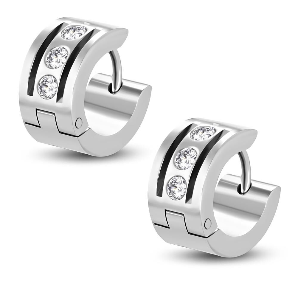 Creolen mit klaren Kristallen Zierfugen silber Edelstahl für Damen