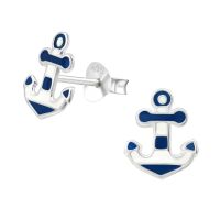 Ohrstecker Anker blau-weiss aus .925 Silber Kinder