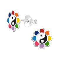 Ohrstecker Blume Yin&amp;Yang aus .925 Silber Kinder