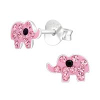 Ohrstecker rosa Elefant mit Kristallen aus .925 Silber...