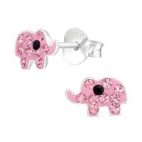 Ohrstecker rosa Elefant mit Kristallen aus .925 Silber Kinder