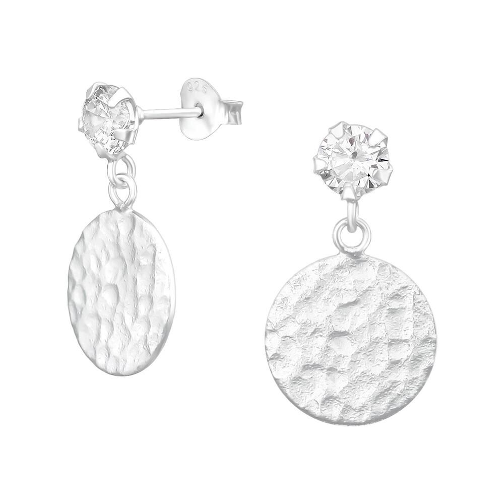Ohrstecker mit Kristall gehämmerten Plättchen .925 Silber Damen