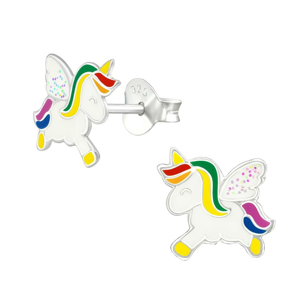 Ohrstecker geflügeltes Glitzer-Einhorn aus .925 Silber Kinder
