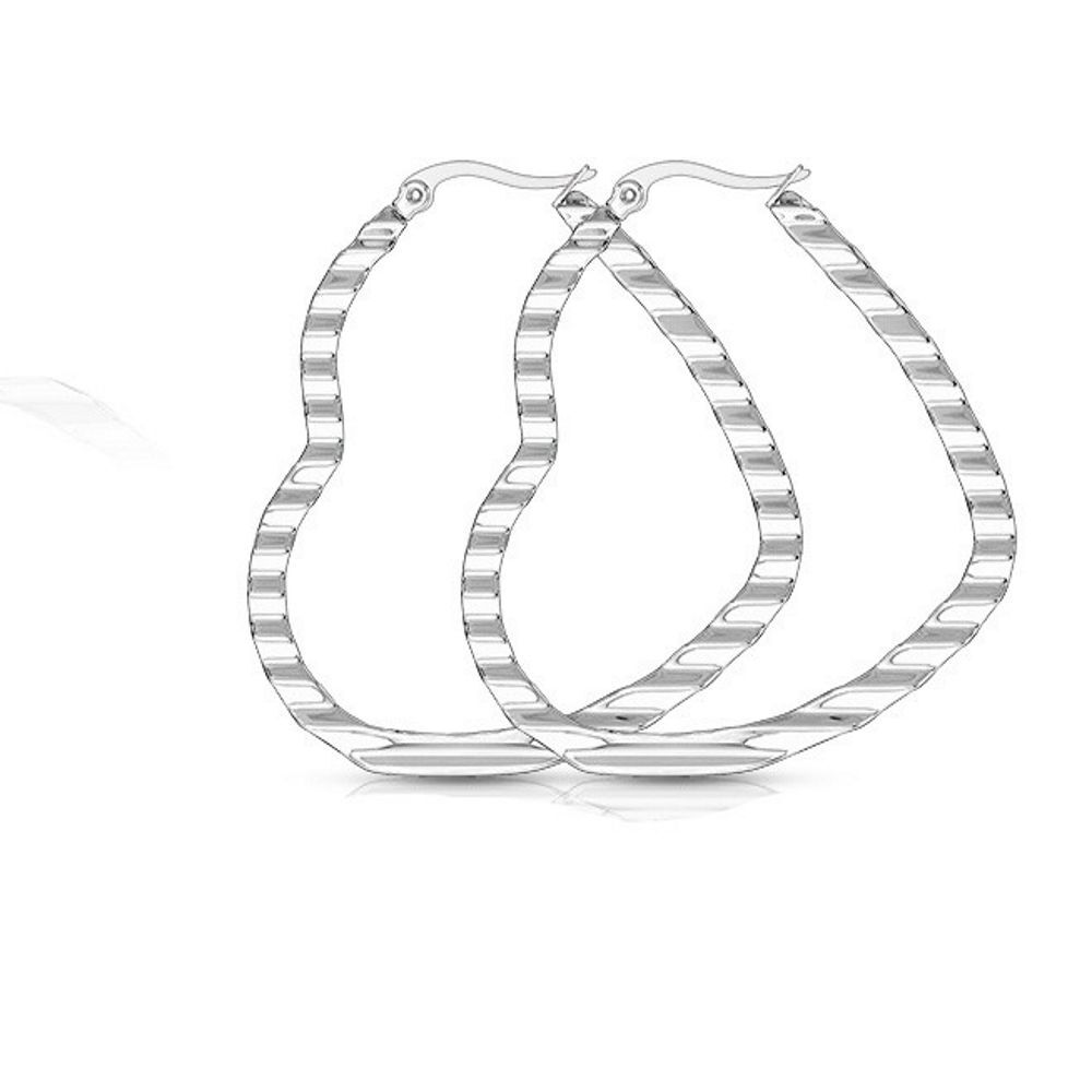 Creolen Ohrhänger Herz Wellen-Design silberfarben 4cm Edelstahl Damen