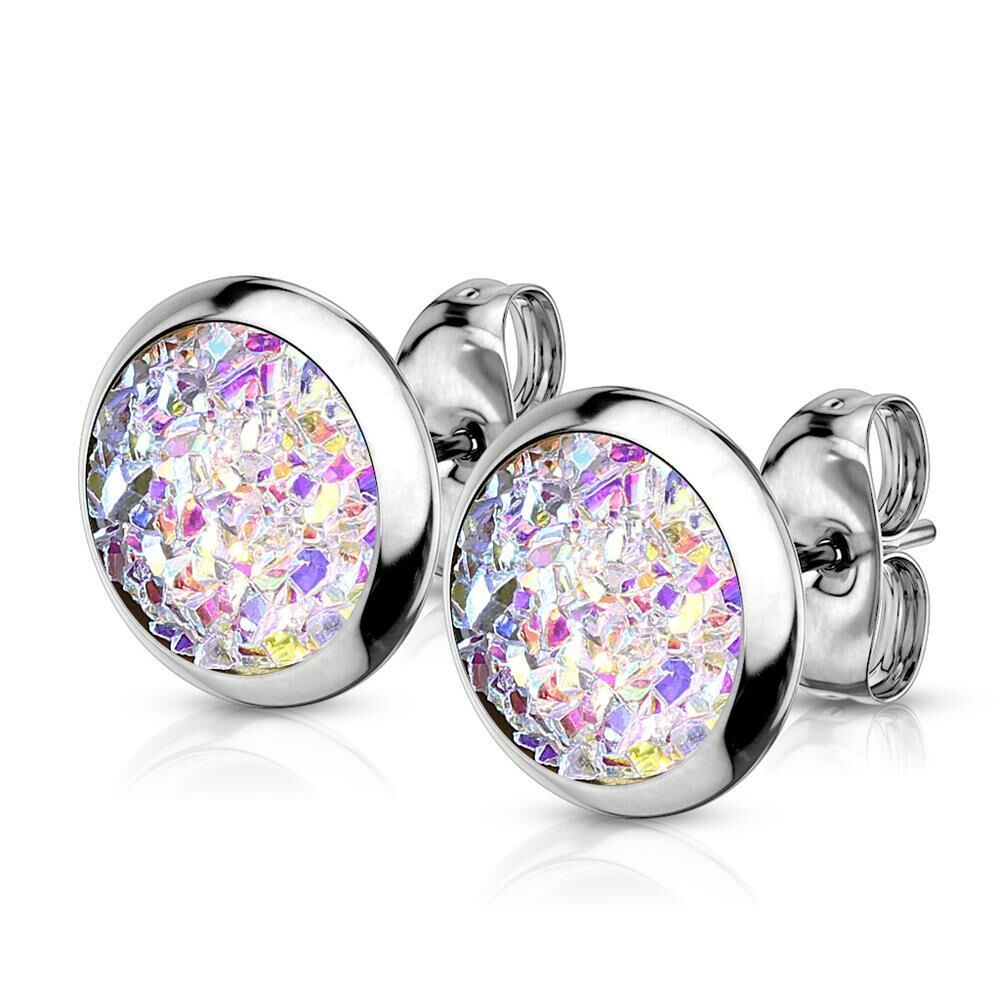 Ohrstecker rund Aurora Borealis Silber aus Edelstahl Damen