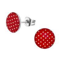 Ohrstecker Rot mit weißen Punkten Rockabilly 10mm...