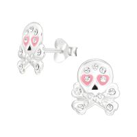 Ohrstecker Totenkopf mit Strass 925 Silber Damen