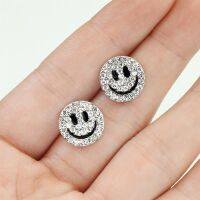 Ohrstecker Smiley mit klaren Kristallen Silber Edelstahl/Messing Damen