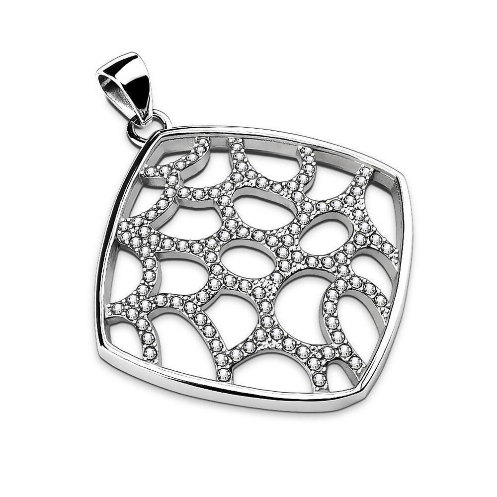 Anhänger Amulett quadratisch mit Netz Kristallen Edelstahl Damen