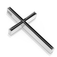 Anhänger Kreuz mit schwarzer Emaille Silber aus Edelstahl Unisex