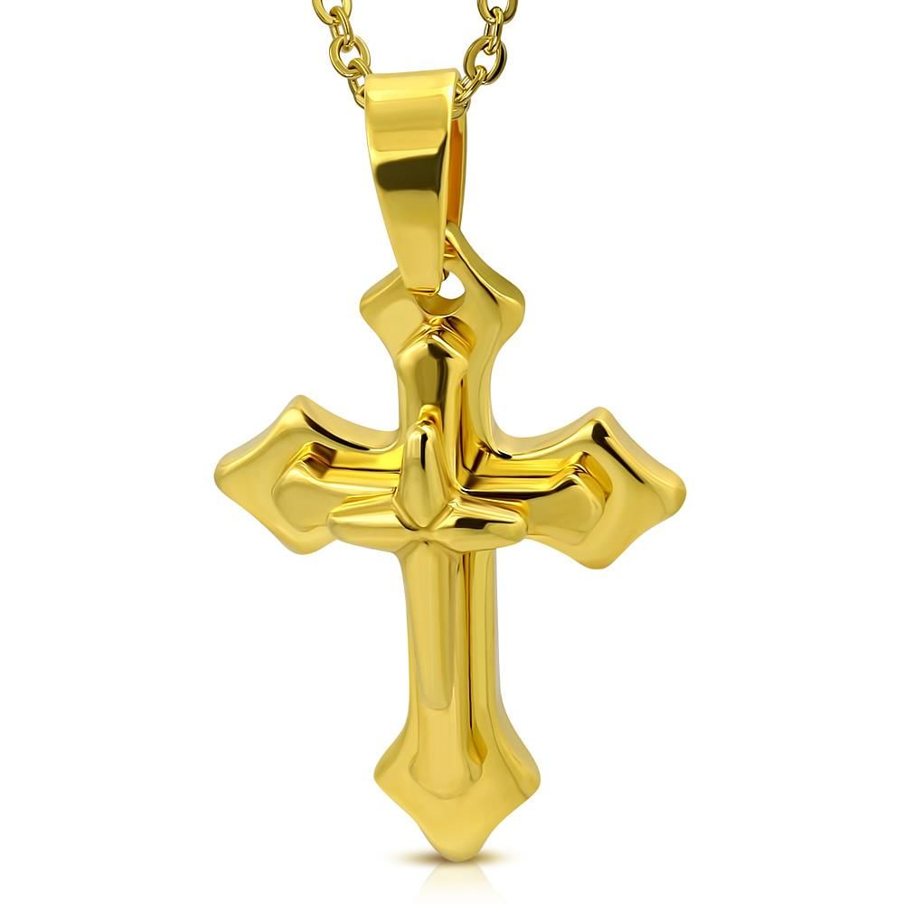 Anh&auml;nger 3D Kreuz Gold aus Edelstahl Unisex