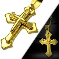 Anh&auml;nger 3D Kreuz Gold aus Edelstahl Unisex