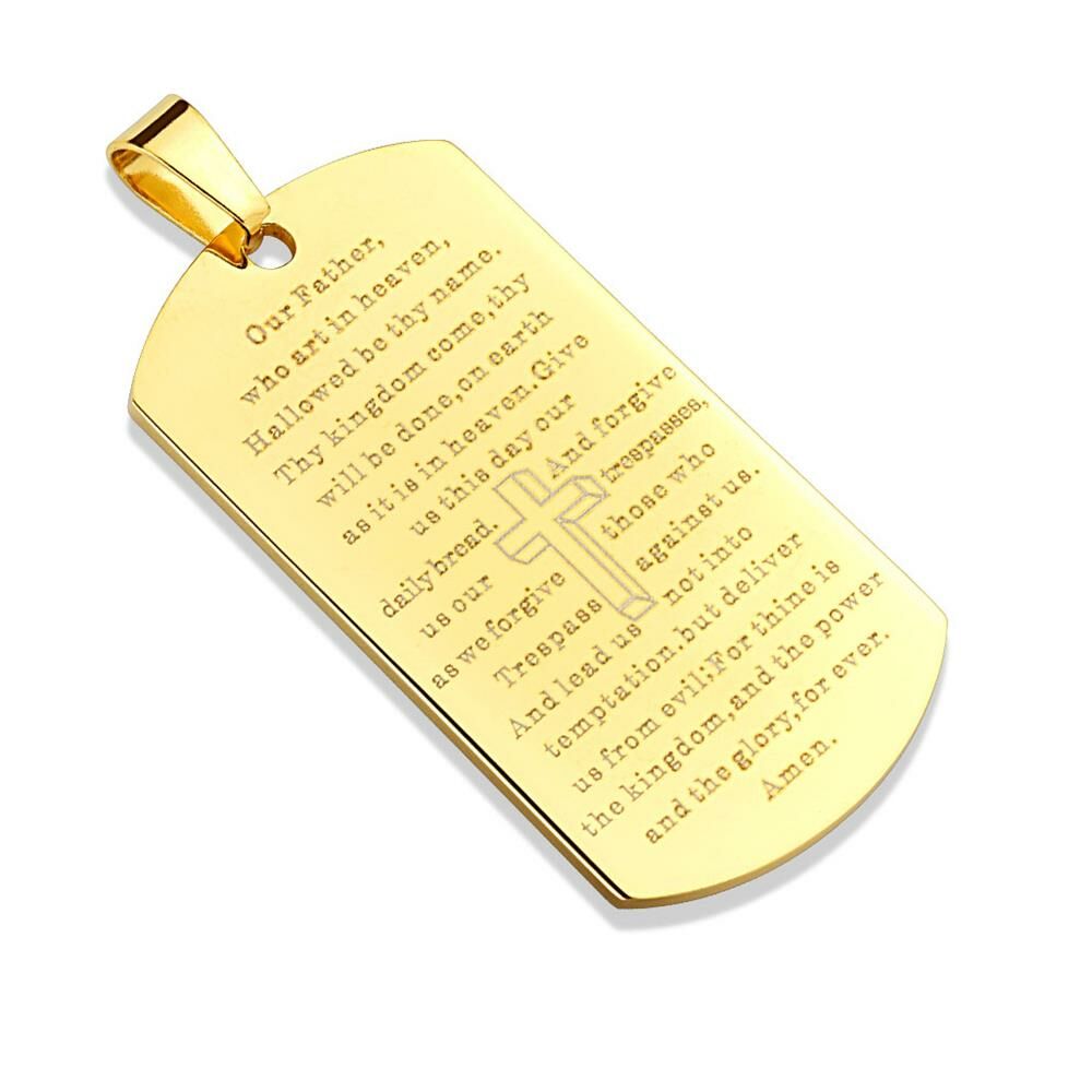 Anhänger DogTag mit Vaterunser Gold aus Edelstahl Unisex