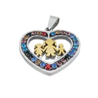 Anhänger Herz "Mam mit Kid´s" Silber bunte Kristalle Edelstahl Damen