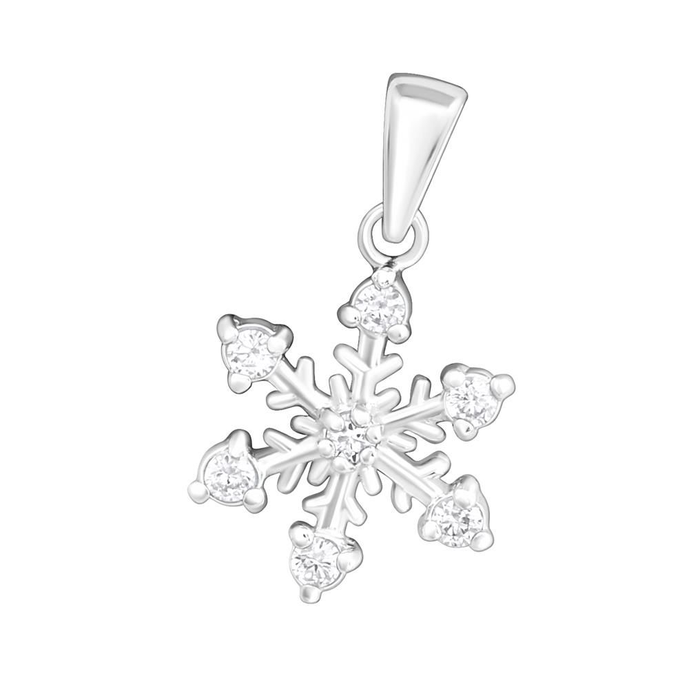 Anh&auml;nger Silberne Schneeflocke mit 7 Kristallen besetzt aus Echtsilber