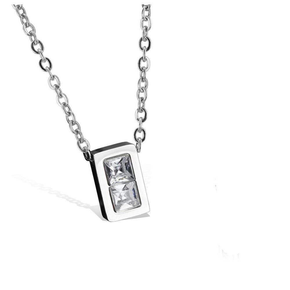 Kette mit rechteckigem Kristall-Anhänger Silber aus Edelstahl Damen
