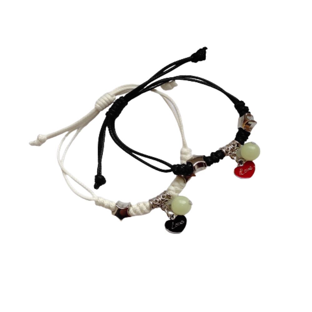 Pärchen-Armband Love leuchtende Kugeln Schwarz/Weiß Nylon Unisex