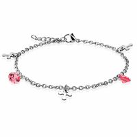 Bettelarmband Kreuz und Kristall rosa Silber aus...