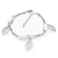 Bettelarmband Blätter & Perlen Silber aus Edelstahl Damen