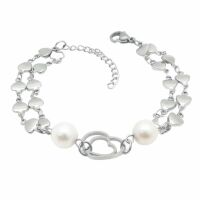 Bettelarmband Herzen &amp; Perlen Silber aus Edelstahl Damen