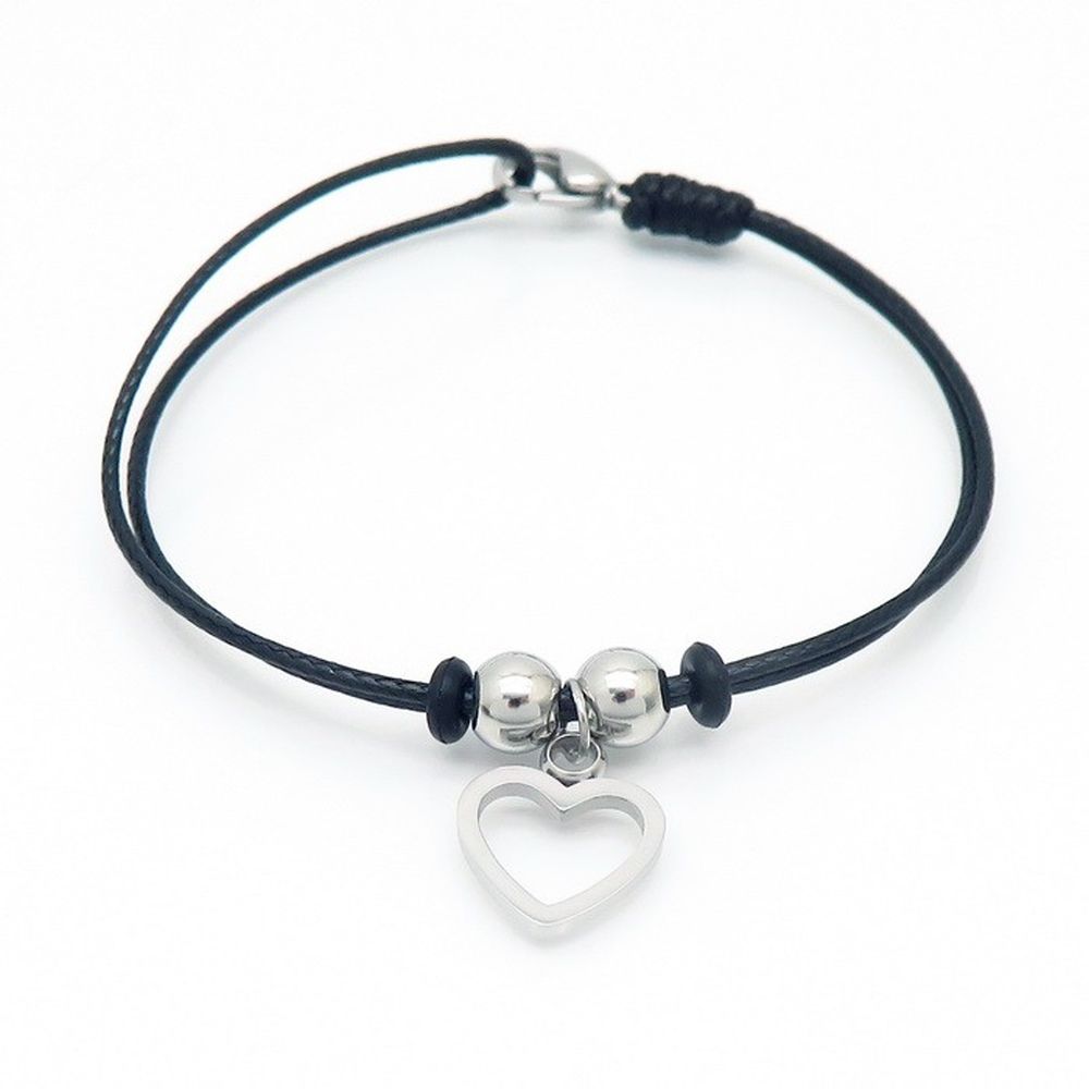 Armband schwarz mit silbernem Herz aus Edelstahl Damen, 12,99 €