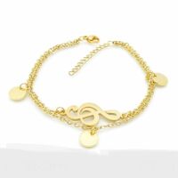 Bettelarmband Notenschl&uuml;ssel gold aus Edelstahl Damen