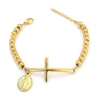 Armband Kreuz und Heiligenbild gold aus Edelstahl Damen