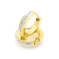 Creolen schmal mit Kristallen Edelstahl Damen