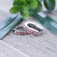 Creolen schmal mit Kristallen Edelstahl Damen