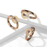 Ring römischer Ziffernkreis und Kristalle roségold 2,5 mm breit aus Edelstahl Damen