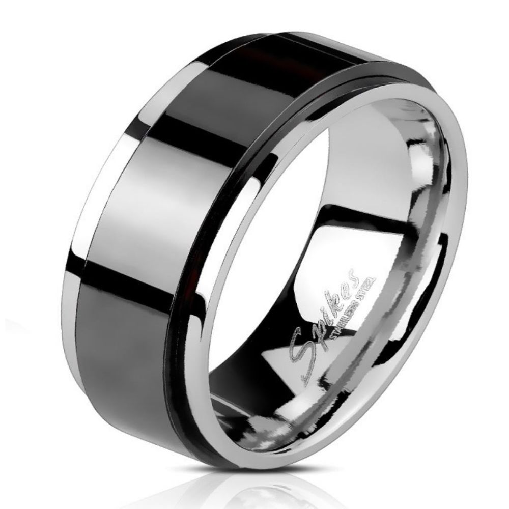 Spinner-Ring Silber-Schwarz aus Edelstahl Unisex 49-72, 12,99 €