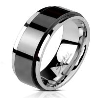 Spinner-Ring Silber-Schwarz aus Edelstahl Unisex 49-72