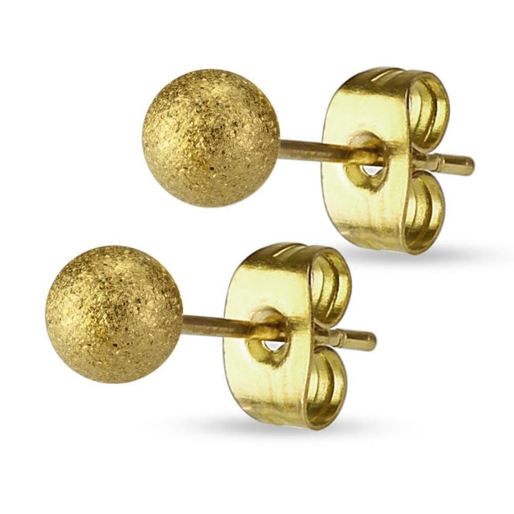 3mm - Gold - Ohrstecker sand-gestrahlt Silber aus Edelstahl Damen
