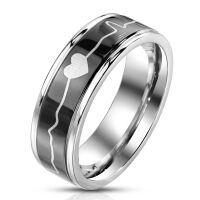 49 (15.6) - Ring Herzschlag Silber/Schwarz aus Edelstahl Unisex