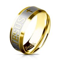 49 (15.6) - Ring Kreuz & Jesus Gold aus Edelstahl Unisex