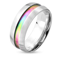 64 (20.4) Silberner Edelstahlring mit Regenbogen...