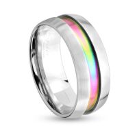 64 (20.4) Silberner Edelstahlring mit Regenbogen...
