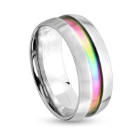 64 (20.4) Silberner Edelstahlring mit Regenbogen Mittelring 49-70 Damen & Herren