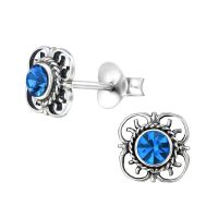 Ohrstecker Blume blauer Kristall LA CRYSTALE&trade; .aus...