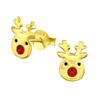 Ohrstecker goldfarben Rentier aus 925 Silber Kinder
