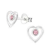 Ohrstecker offenes Herz mit light rose Kristall aus 925...