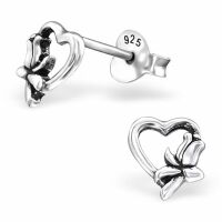 Ohrstecker Blume &amp; Herz aus 925 Silber Damen