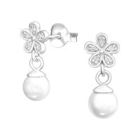 Ohrstecker Perle & Kristallblüte aus 925 Silber...